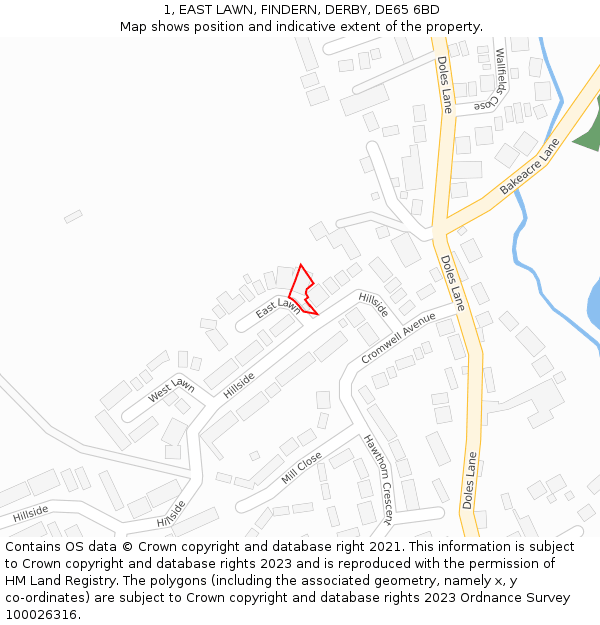 1, EAST LAWN, FINDERN, DERBY, DE65 6BD: Location map and indicative extent of plot