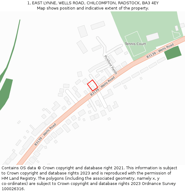 1, EAST LYNNE, WELLS ROAD, CHILCOMPTON, RADSTOCK, BA3 4EY: Location map and indicative extent of plot