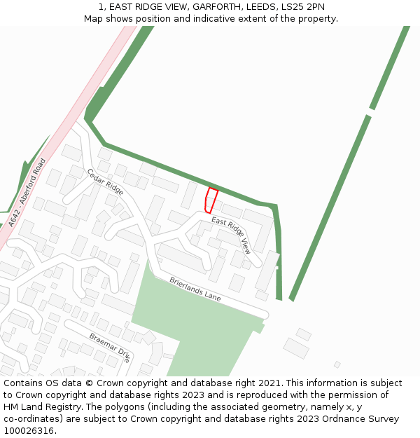 1, EAST RIDGE VIEW, GARFORTH, LEEDS, LS25 2PN: Location map and indicative extent of plot