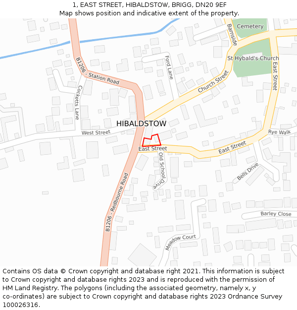 1, EAST STREET, HIBALDSTOW, BRIGG, DN20 9EF: Location map and indicative extent of plot