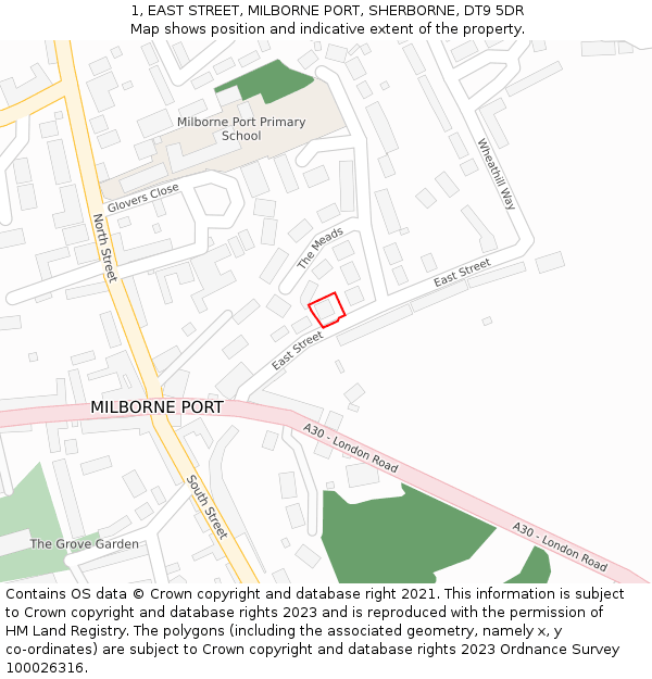 1, EAST STREET, MILBORNE PORT, SHERBORNE, DT9 5DR: Location map and indicative extent of plot