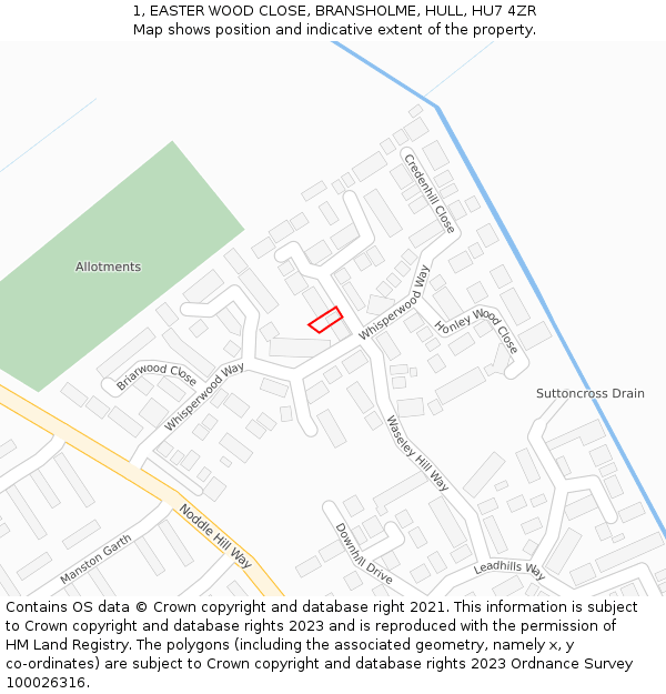1, EASTER WOOD CLOSE, BRANSHOLME, HULL, HU7 4ZR: Location map and indicative extent of plot