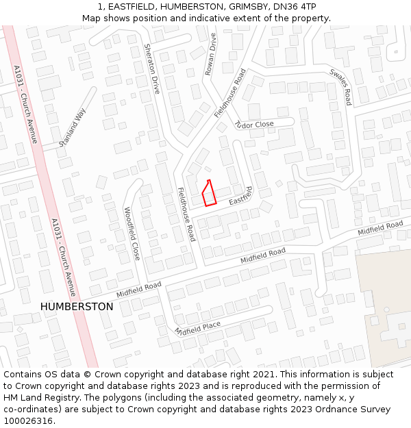 1, EASTFIELD, HUMBERSTON, GRIMSBY, DN36 4TP: Location map and indicative extent of plot