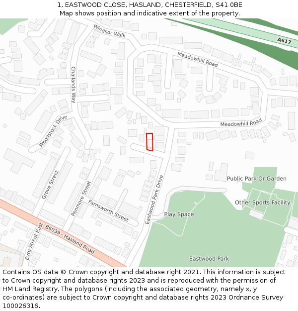 1, EASTWOOD CLOSE, HASLAND, CHESTERFIELD, S41 0BE: Location map and indicative extent of plot