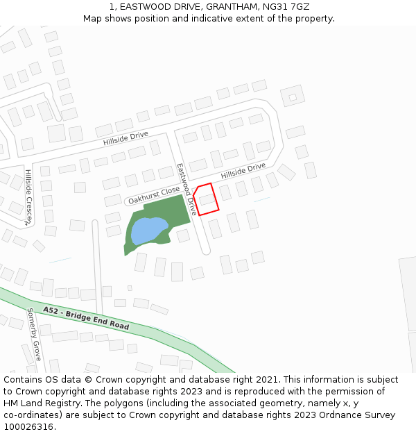 1, EASTWOOD DRIVE, GRANTHAM, NG31 7GZ: Location map and indicative extent of plot