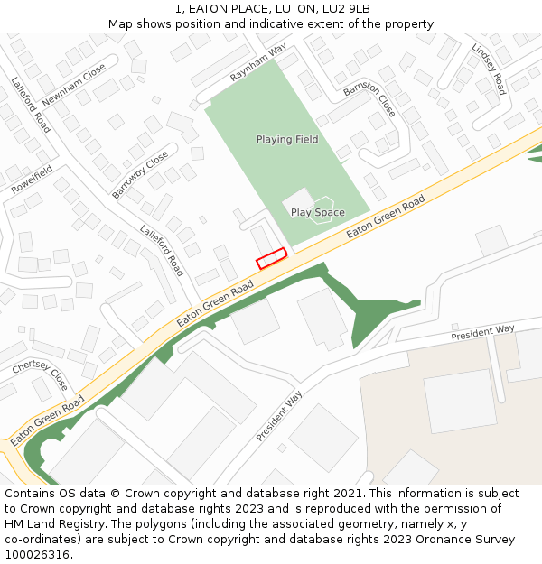 1, EATON PLACE, LUTON, LU2 9LB: Location map and indicative extent of plot
