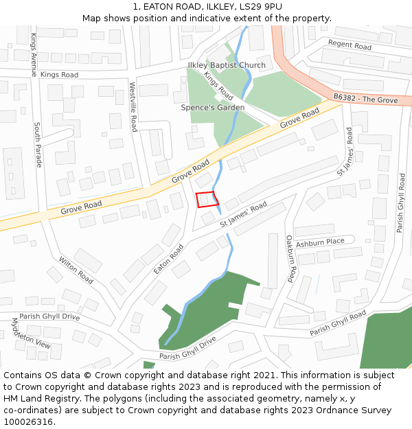 1, EATON ROAD, ILKLEY, LS29 9PU: Location map and indicative extent of plot