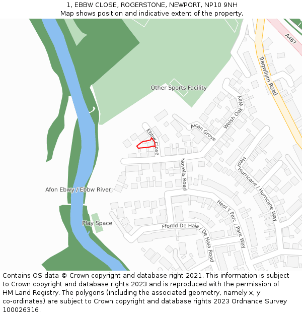 1, EBBW CLOSE, ROGERSTONE, NEWPORT, NP10 9NH: Location map and indicative extent of plot