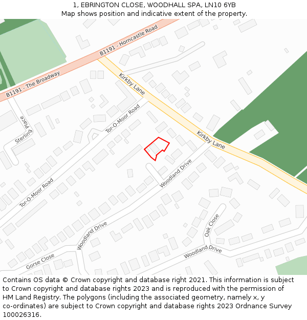1, EBRINGTON CLOSE, WOODHALL SPA, LN10 6YB: Location map and indicative extent of plot