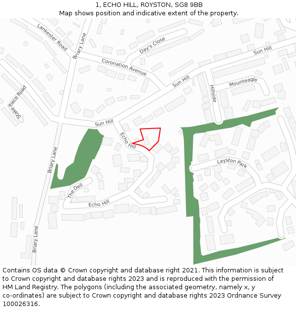 1, ECHO HILL, ROYSTON, SG8 9BB: Location map and indicative extent of plot