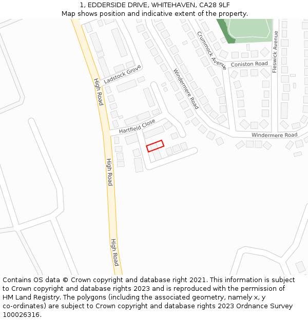 1, EDDERSIDE DRIVE, WHITEHAVEN, CA28 9LF: Location map and indicative extent of plot