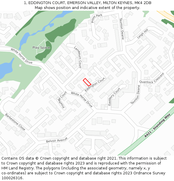 1, EDDINGTON COURT, EMERSON VALLEY, MILTON KEYNES, MK4 2DB: Location map and indicative extent of plot