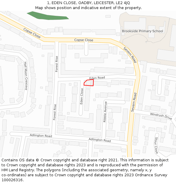 1, EDEN CLOSE, OADBY, LEICESTER, LE2 4JQ: Location map and indicative extent of plot