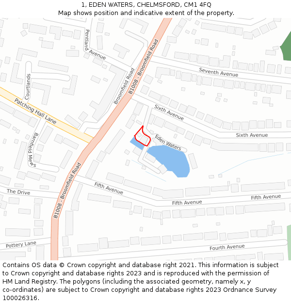 1, EDEN WATERS, CHELMSFORD, CM1 4FQ: Location map and indicative extent of plot