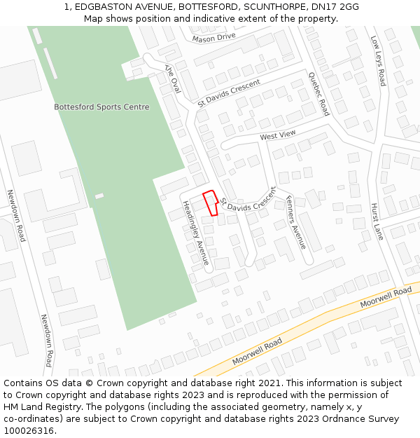 1, EDGBASTON AVENUE, BOTTESFORD, SCUNTHORPE, DN17 2GG: Location map and indicative extent of plot