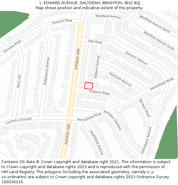 1, EDWARD AVENUE, SALTDEAN, BRIGHTON, BN2 8QJ: Location map and indicative extent of plot