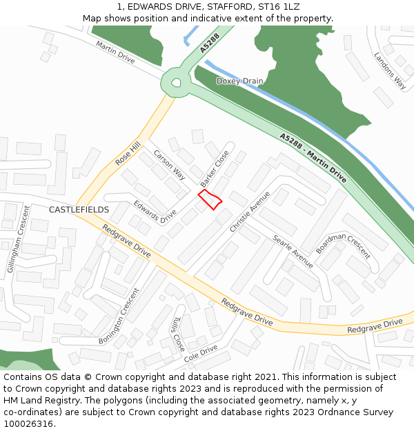 1, EDWARDS DRIVE, STAFFORD, ST16 1LZ: Location map and indicative extent of plot