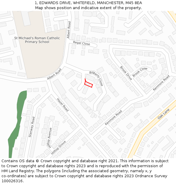 1, EDWARDS DRIVE, WHITEFIELD, MANCHESTER, M45 8EA: Location map and indicative extent of plot