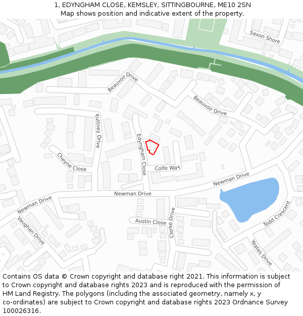 1, EDYNGHAM CLOSE, KEMSLEY, SITTINGBOURNE, ME10 2SN: Location map and indicative extent of plot