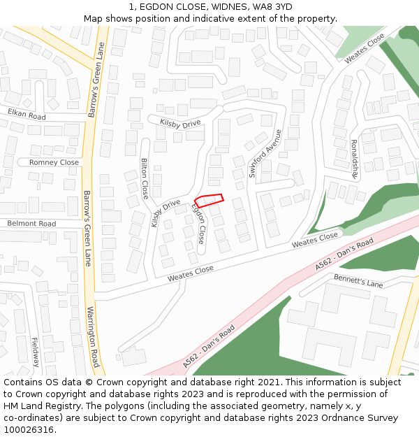 1, EGDON CLOSE, WIDNES, WA8 3YD: Location map and indicative extent of plot