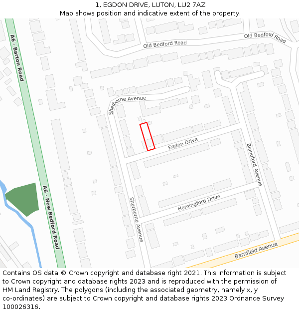 1, EGDON DRIVE, LUTON, LU2 7AZ: Location map and indicative extent of plot