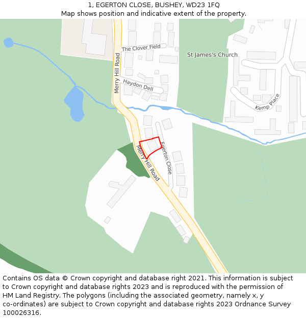 1, EGERTON CLOSE, BUSHEY, WD23 1FQ: Location map and indicative extent of plot