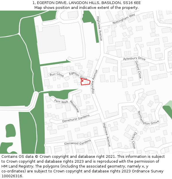 1, EGERTON DRIVE, LANGDON HILLS, BASILDON, SS16 6EE: Location map and indicative extent of plot