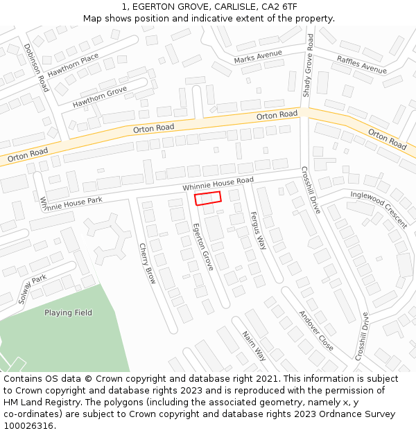 1, EGERTON GROVE, CARLISLE, CA2 6TF: Location map and indicative extent of plot