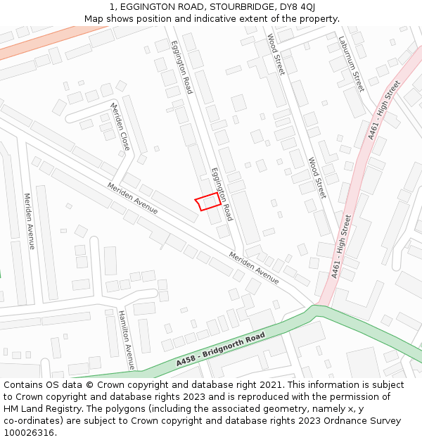 1, EGGINGTON ROAD, STOURBRIDGE, DY8 4QJ: Location map and indicative extent of plot