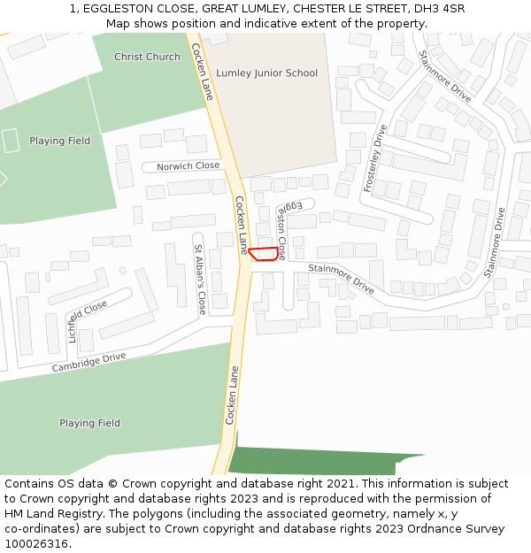 1, EGGLESTON CLOSE, GREAT LUMLEY, CHESTER LE STREET, DH3 4SR: Location map and indicative extent of plot