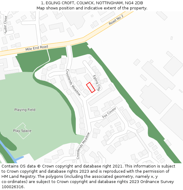 1, EGLING CROFT, COLWICK, NOTTINGHAM, NG4 2DB: Location map and indicative extent of plot