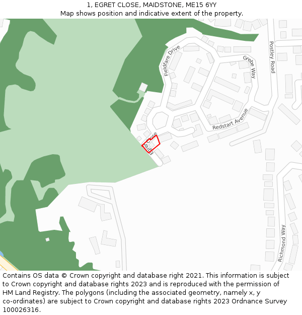 1, EGRET CLOSE, MAIDSTONE, ME15 6YY: Location map and indicative extent of plot