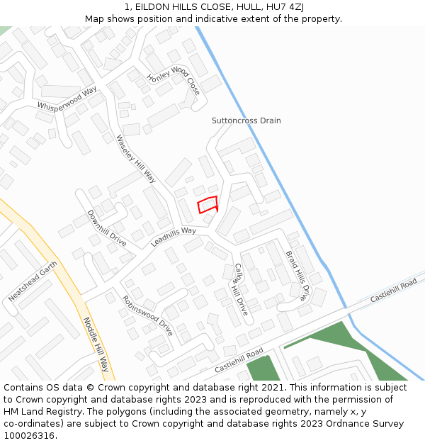 1, EILDON HILLS CLOSE, HULL, HU7 4ZJ: Location map and indicative extent of plot
