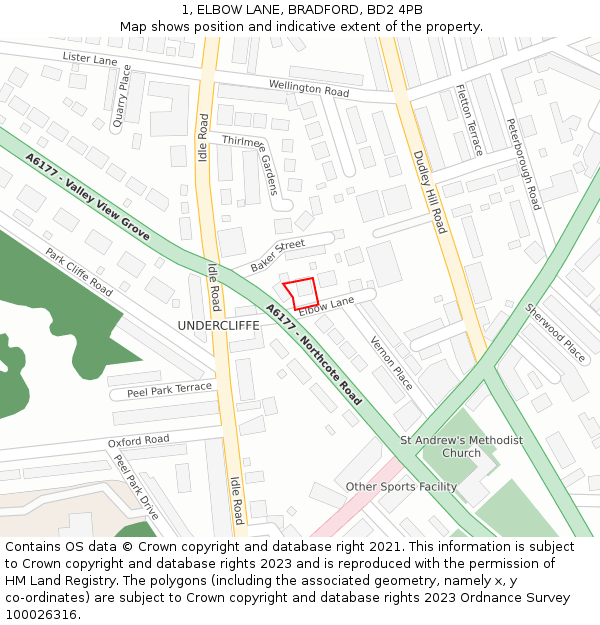 1, ELBOW LANE, BRADFORD, BD2 4PB: Location map and indicative extent of plot