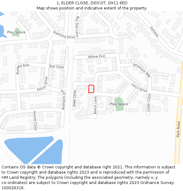 1, ELDER CLOSE, DIDCOT, OX11 6ED: Location map and indicative extent of plot