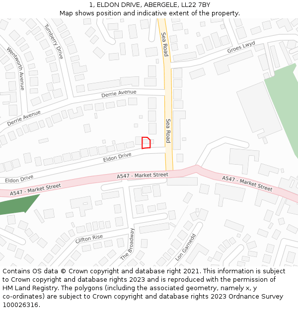 1, ELDON DRIVE, ABERGELE, LL22 7BY: Location map and indicative extent of plot