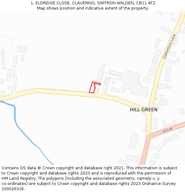 1, ELDRIDGE CLOSE, CLAVERING, SAFFRON WALDEN, CB11 4FZ: Location map and indicative extent of plot