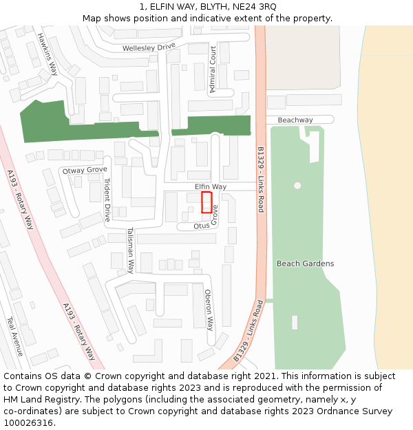 1, ELFIN WAY, BLYTH, NE24 3RQ: Location map and indicative extent of plot