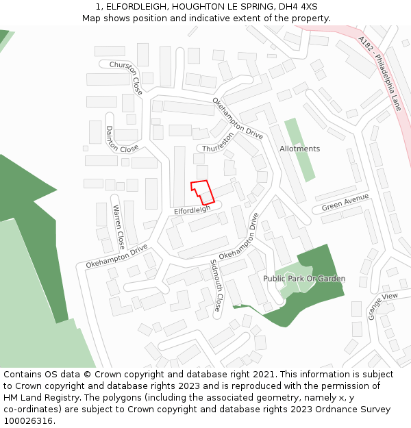 1, ELFORDLEIGH, HOUGHTON LE SPRING, DH4 4XS: Location map and indicative extent of plot