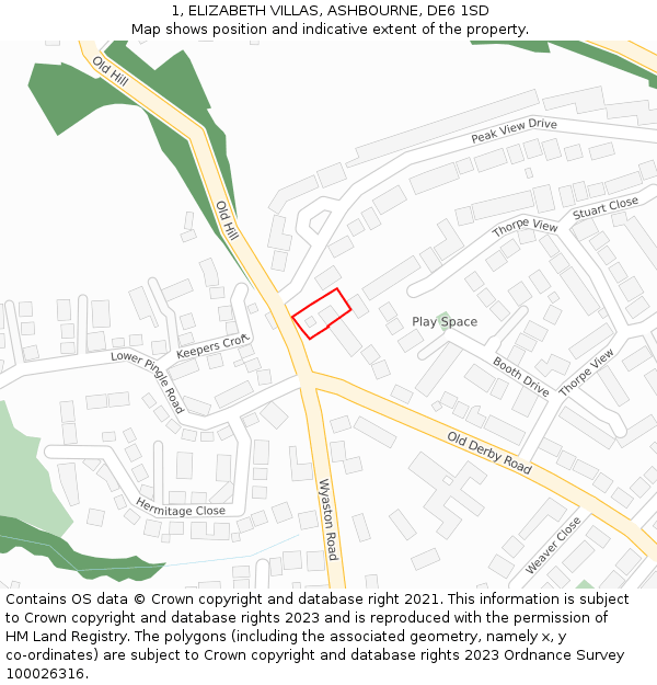 1, ELIZABETH VILLAS, ASHBOURNE, DE6 1SD: Location map and indicative extent of plot