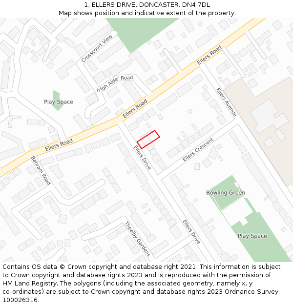 1, ELLERS DRIVE, DONCASTER, DN4 7DL: Location map and indicative extent of plot