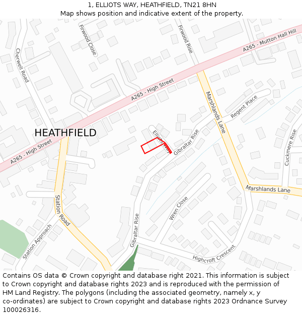 1, ELLIOTS WAY, HEATHFIELD, TN21 8HN: Location map and indicative extent of plot