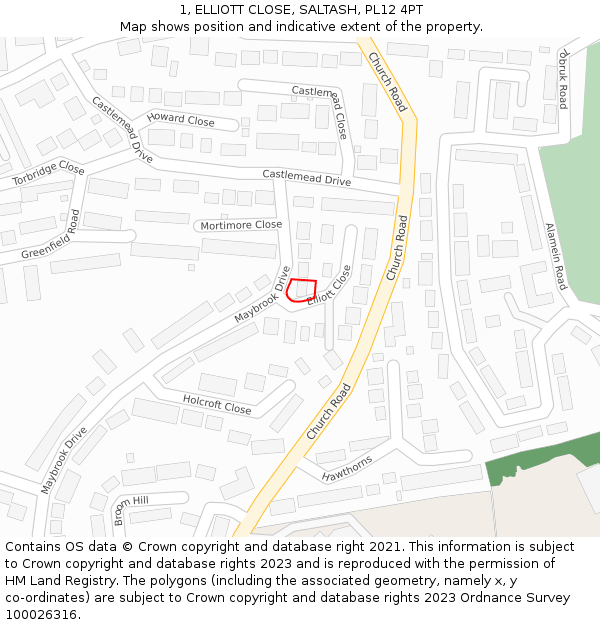 1, ELLIOTT CLOSE, SALTASH, PL12 4PT: Location map and indicative extent of plot