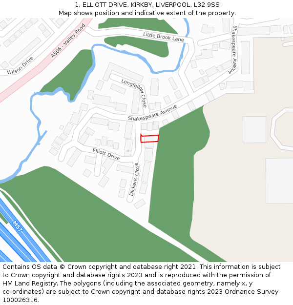 1, ELLIOTT DRIVE, KIRKBY, LIVERPOOL, L32 9SS: Location map and indicative extent of plot