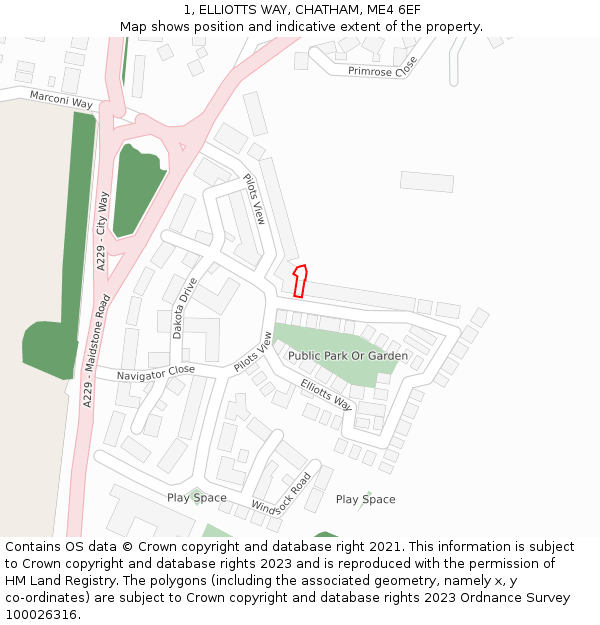 1, ELLIOTTS WAY, CHATHAM, ME4 6EF: Location map and indicative extent of plot