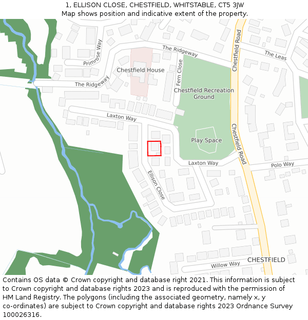 1, ELLISON CLOSE, CHESTFIELD, WHITSTABLE, CT5 3JW: Location map and indicative extent of plot