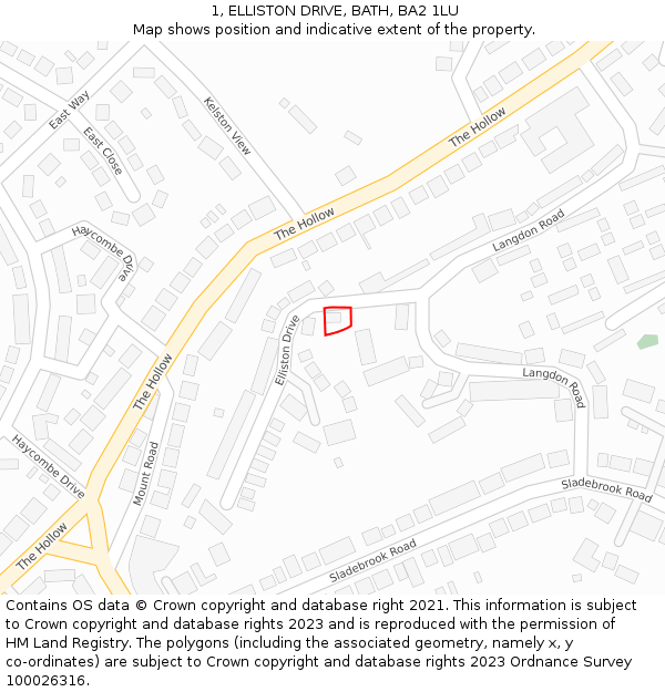 1, ELLISTON DRIVE, BATH, BA2 1LU: Location map and indicative extent of plot