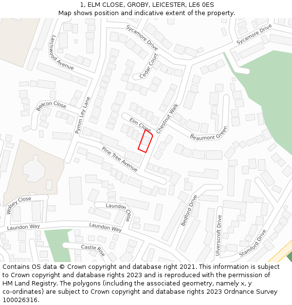 1, ELM CLOSE, GROBY, LEICESTER, LE6 0ES: Location map and indicative extent of plot