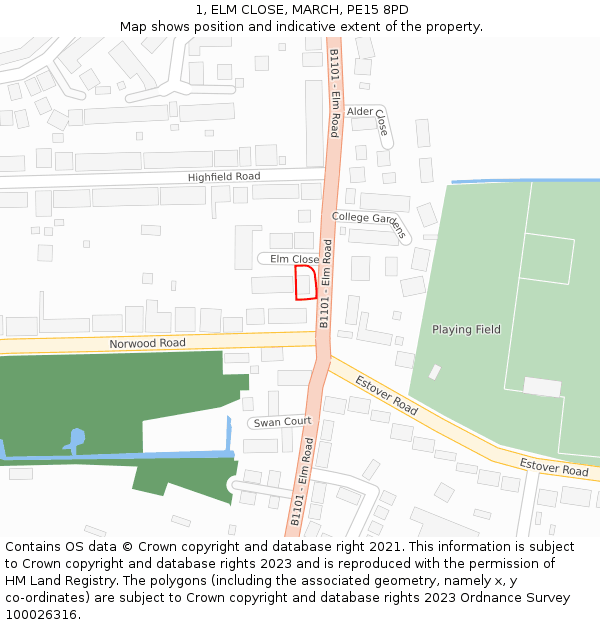 1, ELM CLOSE, MARCH, PE15 8PD: Location map and indicative extent of plot