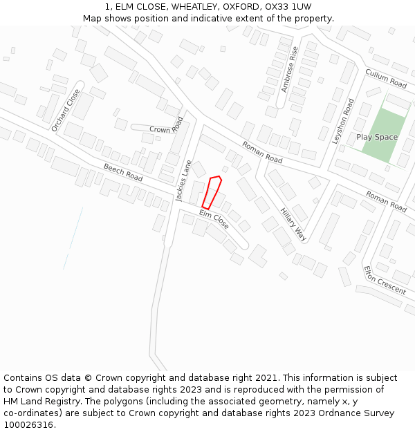 1, ELM CLOSE, WHEATLEY, OXFORD, OX33 1UW: Location map and indicative extent of plot